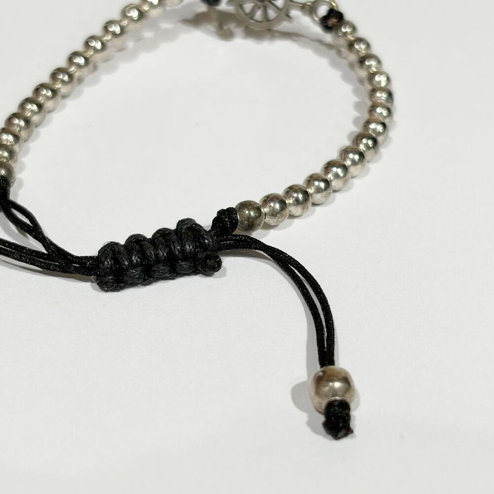 Nautical Anchor & Ship Wheel Bracelet Silver Beads Adjustable Rope Unisex 6-9" - Picture 9 of 12